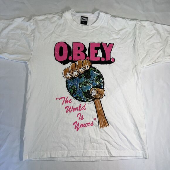 Obey The World Is Yours Men’s Heavyweight White T Shirt Medium - Picture 1 of 7